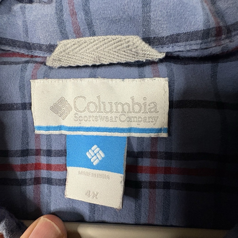 Columbia Men's 4XL Blue & Red Plaid Button Down Shirt Stretch Cotton SEE DESC - Picture 3 of 14